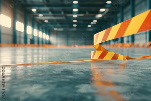 A Bold Warning: Caution Tape Marks Off Restricted Areas of an Industrial Space for Safety