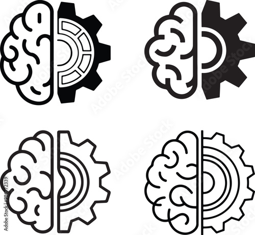 Deep Learning editable stroke and solid web icon set. Vector 