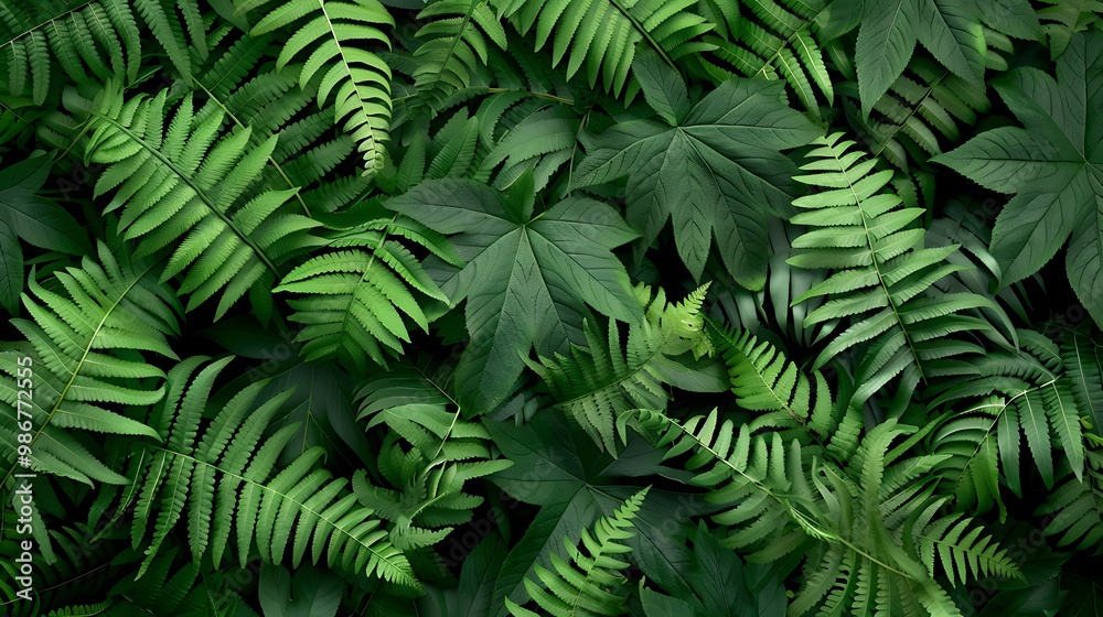 Tropical green leaves background, nature and environment concept design.