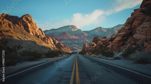 Empty Road Through the Red Rock Canyon