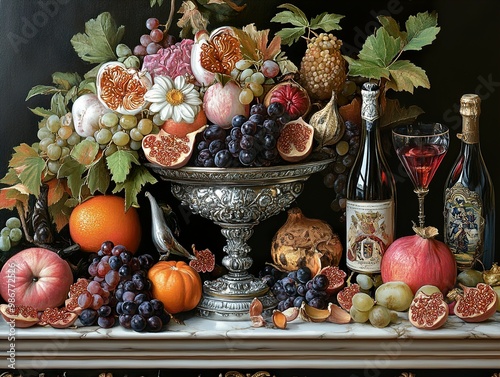 Still Life with Fruit, Wine and Silverware photo