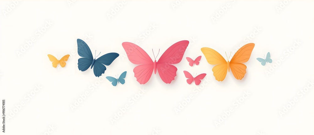 Colorful Paper Butterflies on White Background Colorful Paper Butterflies on White Background