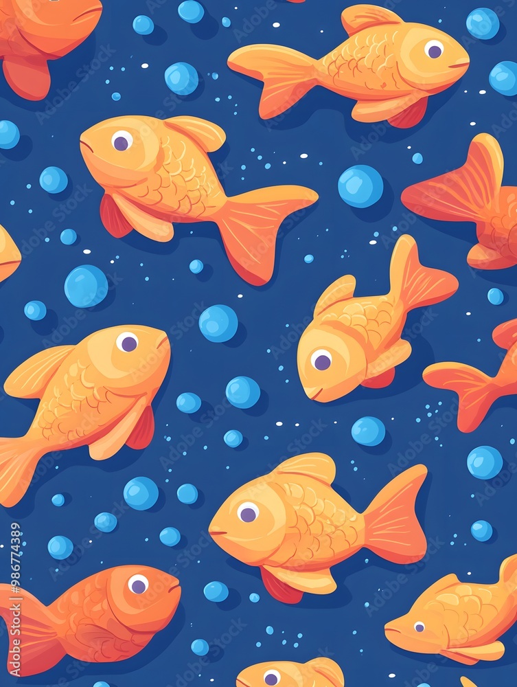 Naklejka premium Cute Goldfish Seamless Pattern Underwater Aquatic Tropical Illustration Vector