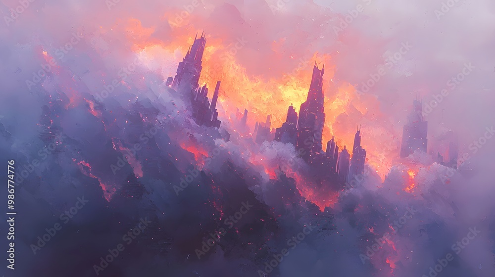 Futuristic Cityscape Burning In The Sky