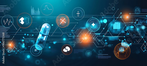 Intelligent pharma analytics powered AI visualized in a detailed vector showing how artificial intelligence analyzes clinical data and market trends to guide drug development