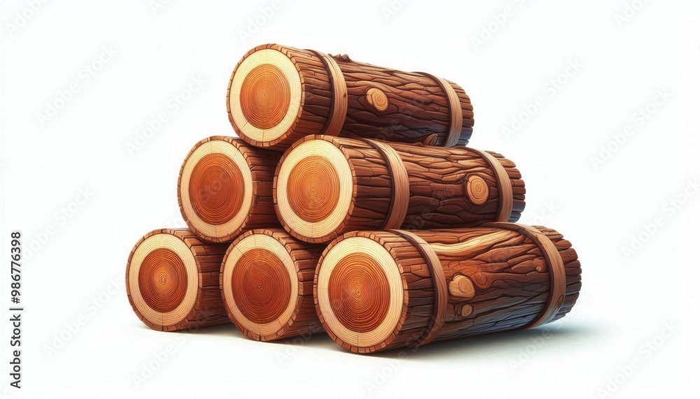 A stack of freshly cut logs with visible tree rings, showcasing the rich brown hues of the wood, isolated on a white background A stack of freshly cut logs with visible tree rings, showcasing the rich brown hues of the wood, isolated on a white background