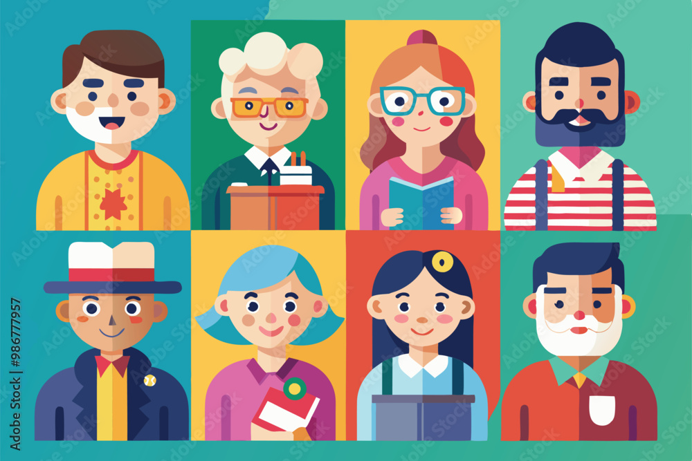 A collection of colorful flat illustrations showcasing individuals reading and studying together, Customizable flat illustrations for groups. A collection of colorful flat illustrations showcasing individuals reading and studying together, Customizable flat illustrations for groups.