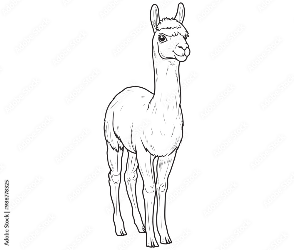 Fototapeta premium Alpaca silhouette vector, llama line art vector, animal vector