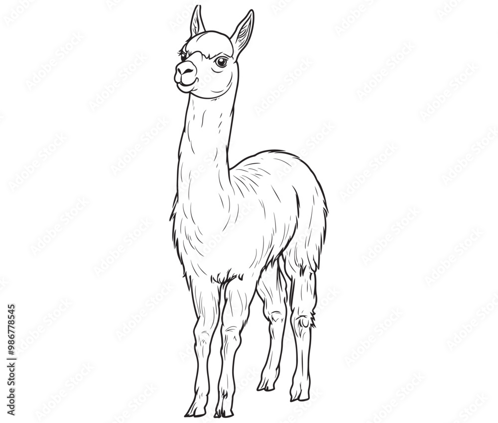 Fototapeta premium Alpaca silhouette vector, llama line art vector, animal vector