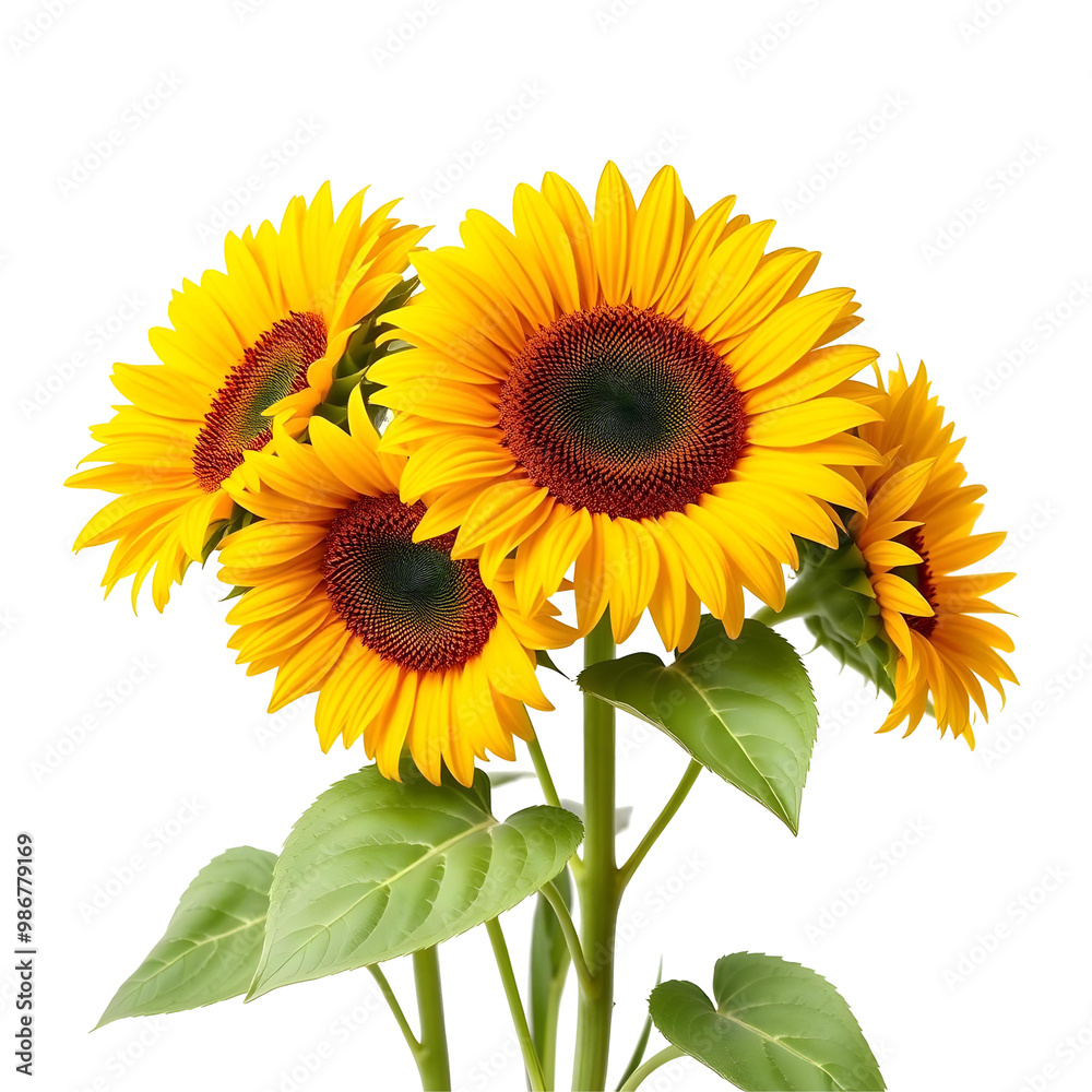 Obraz premium Sunflowers isolated on transparent background with clipping path. Front view.