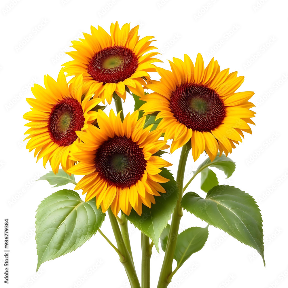 Obraz premium Sunflowers isolated on transparent background with clipping path. Front view.