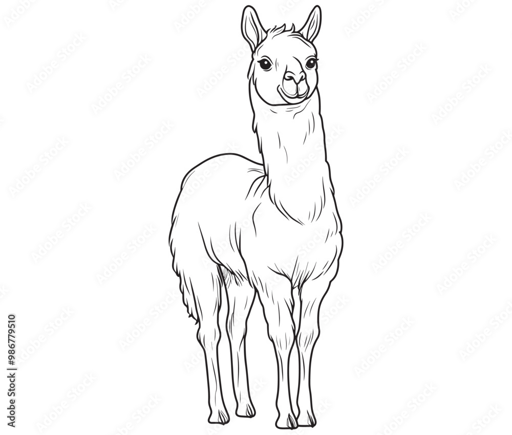 Fototapeta premium Alpaca silhouette vector, llama line art vector, animal vector