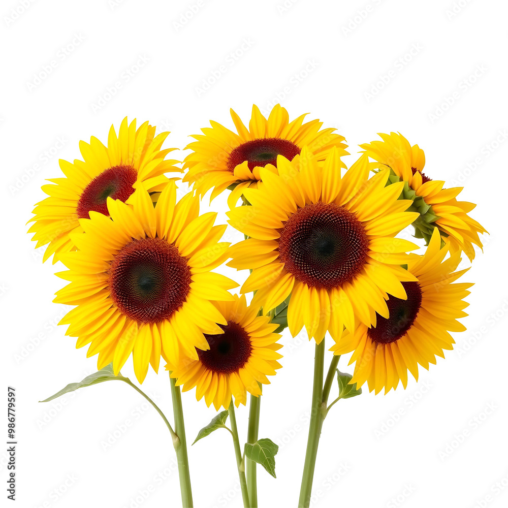 Naklejka premium Sunflowers isolated on transparent background with clipping path. Front view.