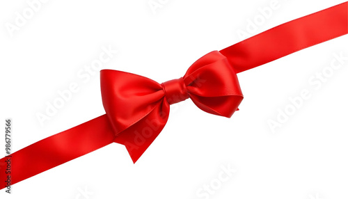 Red ribbon with bow isolated on transparent background. 3d illustration.