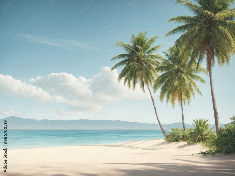 Coconut trees with beach sand on blue background. Coconut trees with beach sand on blue background.