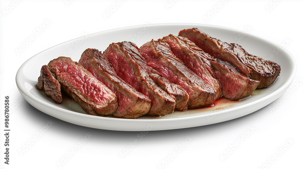 A plate of meat with a white background. The meat is cut into slices and is sitting on a white plate A plate of meat with a white background. The meat is cut into slices and is sitting on a white plate