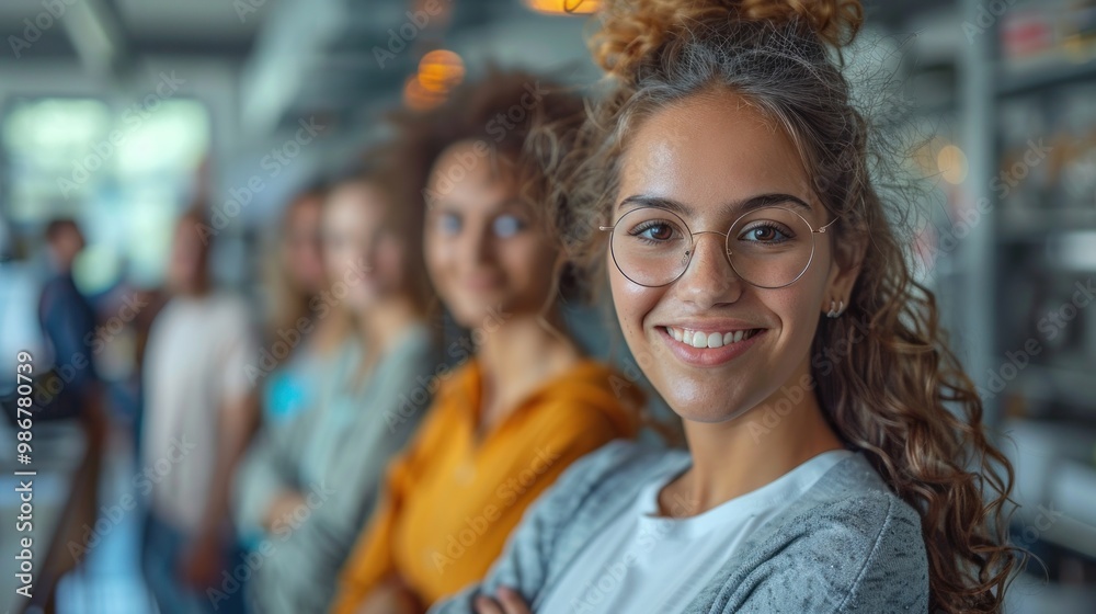 Smiling Woman with Friends in the Background Smiling Woman with Friends in the Background