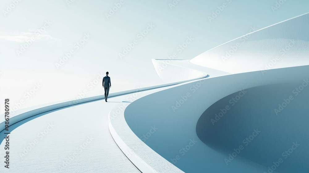 Businessman walking on modern path to success Businessman walking on modern path to success