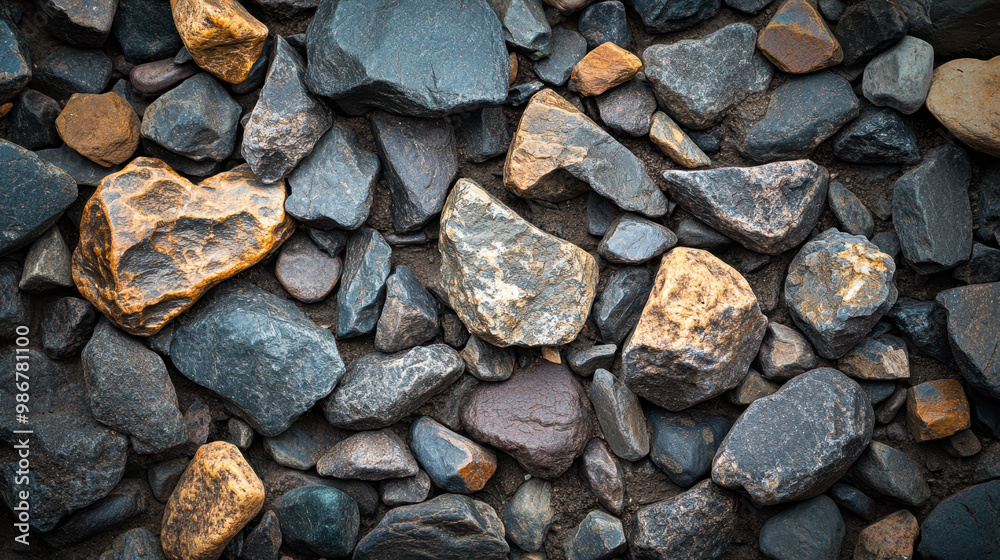 Assorted small stones in various sizes cover ground, creating textured and natural landscape. mix of colors and shapes adds visual interest and sense of rugged beauty Assorted small stones in various sizes cover ground, creating textured and natural landscape. mix of colors and shapes adds visual interest and sense of rugged beauty