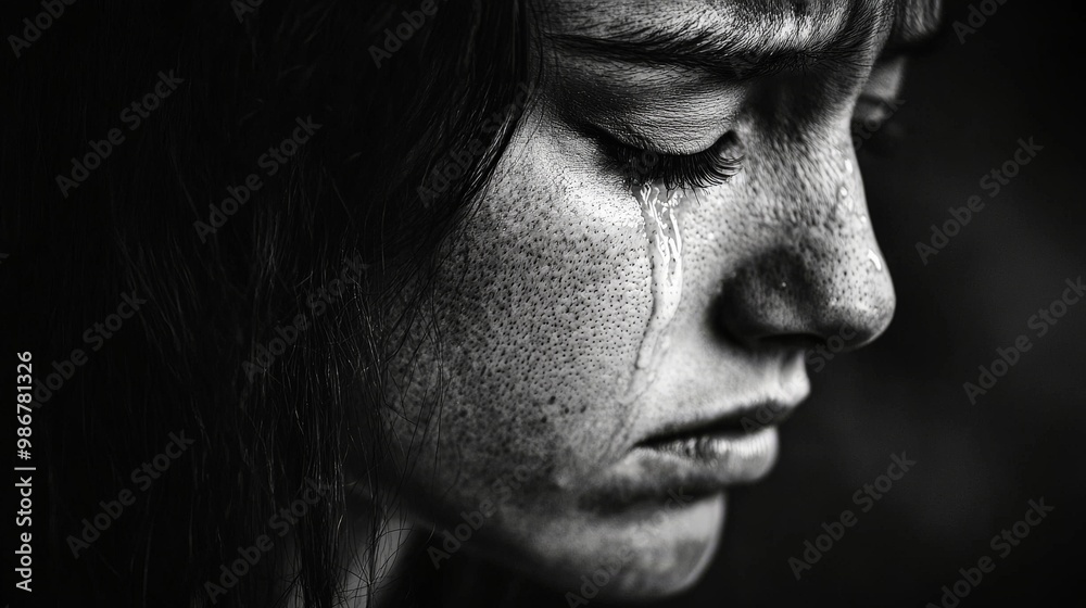 Individual shedding a tear during an emotional moment, with a soft and tender expression, reflecting deep feelings