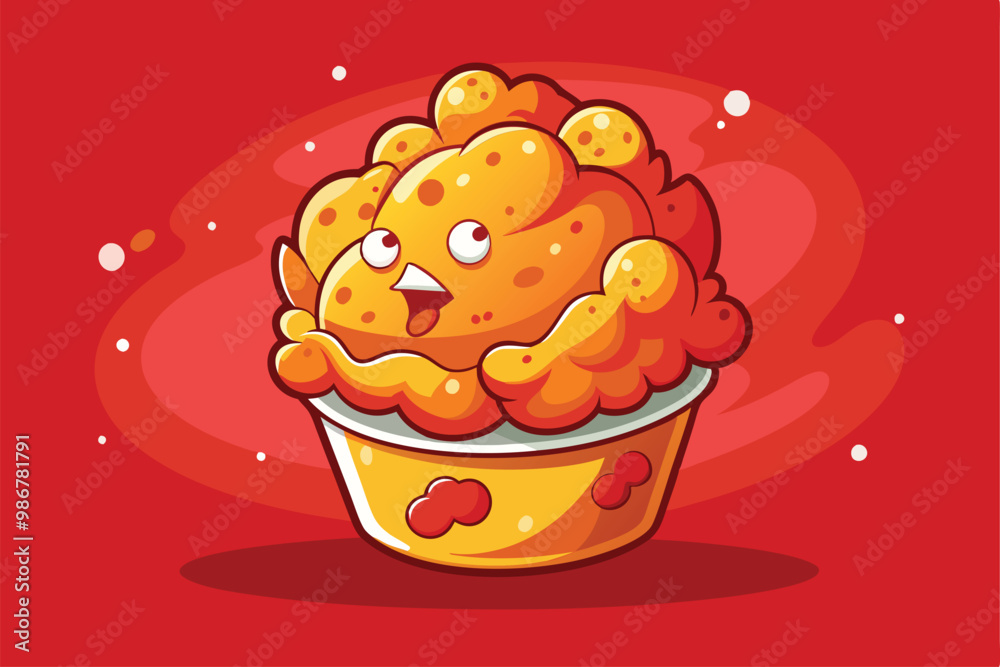 A playful representation of a fried chicken character bursting with personality and vivid colors, Customizable fried chicken illustration, exaggerated. A playful representation of a fried chicken character bursting with personality and vivid colors, Customizable fried chicken illustration, exaggerated.
