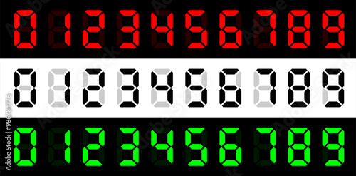 digit numbers for digital electronic devices (eps). vector digital numbers for timer, calculator, monitor, alarm app, software, countdown, stopwatch, wall clock, digital clock etc. red green and black