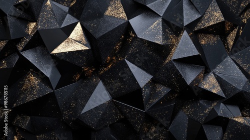 Abstract geometric pattern with gold specks on black surface, creating modern, luxurious look