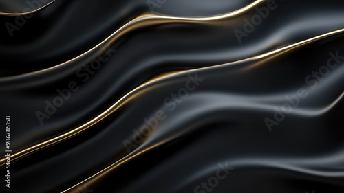 Abstract black and gold wavy texture with fluid lines Glossy, elegant design