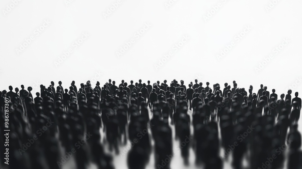 Blurred crowd of small figurines casting shadows against plain background Blurred crowd of small figurines casting shadows against plain background