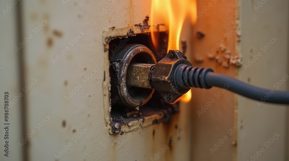 Electrical outlet fire caused by a short circuit with flames Electrical outlet fire caused by a short circuit with flames