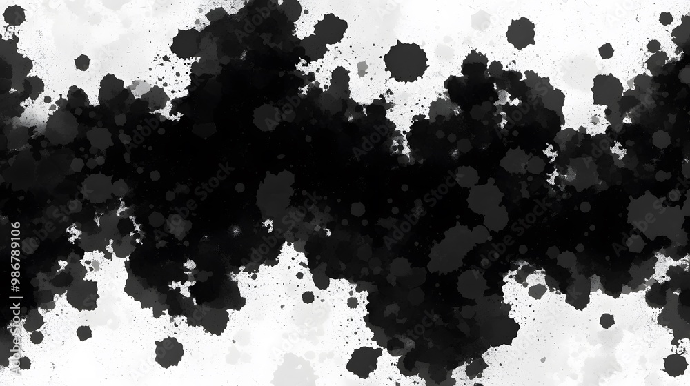 Black and White Watercolor Splashes Background.