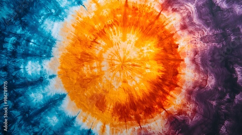 Tie Dye Fabric with Blue, Orange, and Purple Colors.