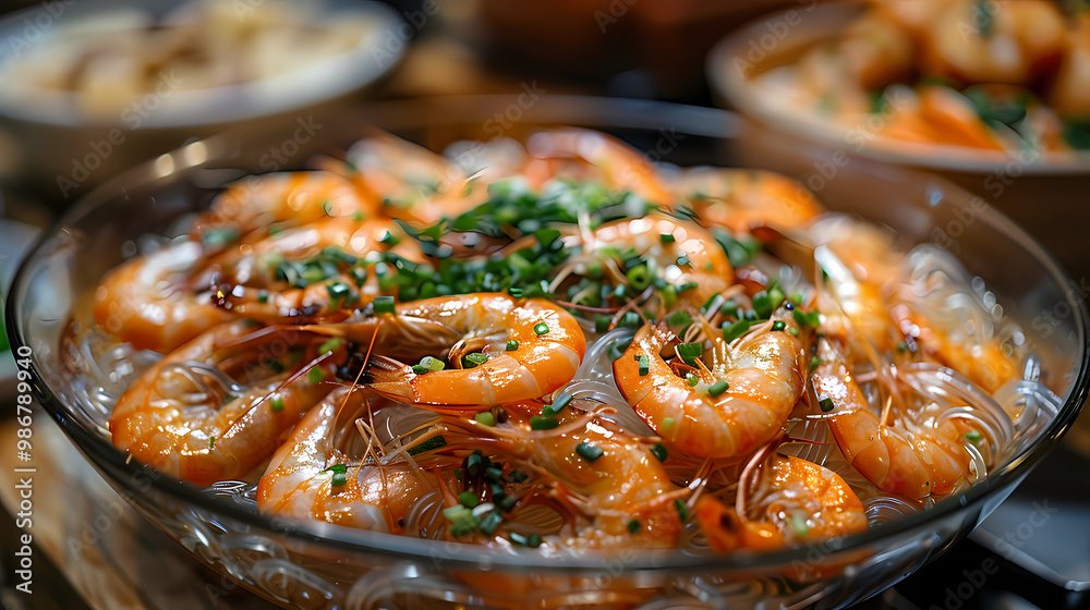 Baked Shrimp with Glass Noodles in a luxurious shop. Baked Shrimp with Glass Noodles in a luxurious shop.