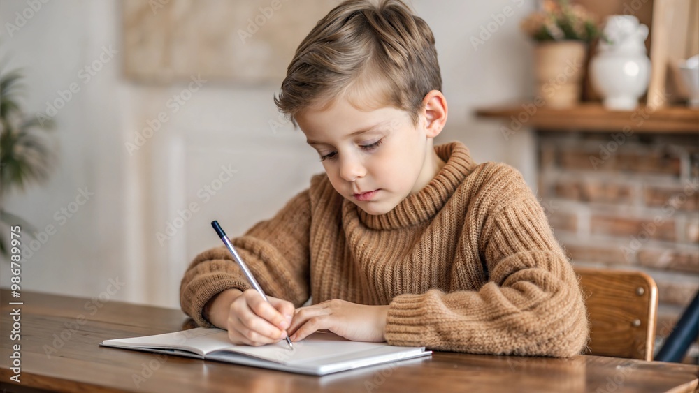 Elementary school student studying at desk Elementary school student studying at desk