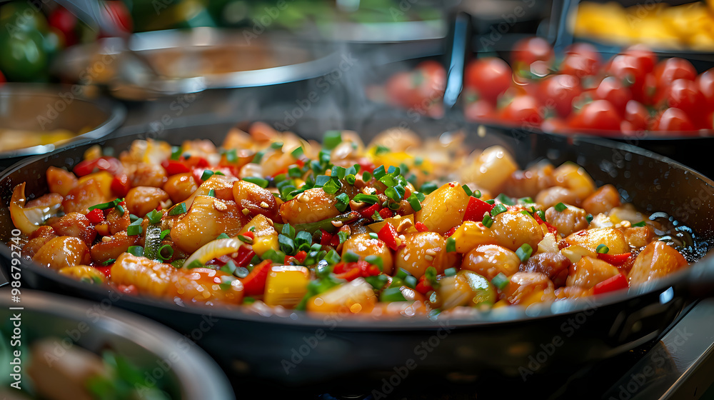 Stir-fried shrimp with cashew nuts in a white plate, in a luxurious shop. Stir-fried shrimp with cashew nuts in a white plate, in a luxurious shop.