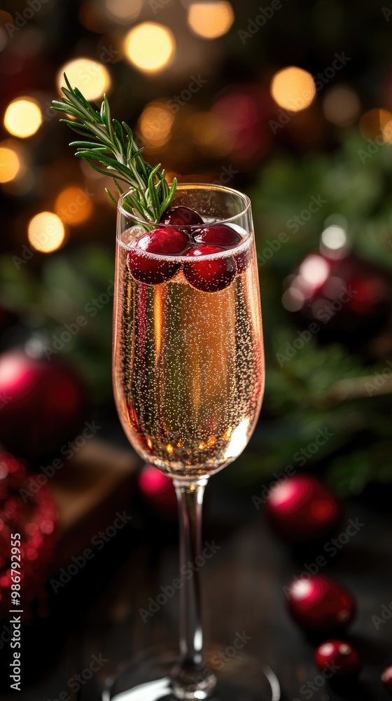 Festive Holiday Champagne with Cranberries and Rosemary Garnish Festive Holiday Champagne with Cranberries and Rosemary Garnish