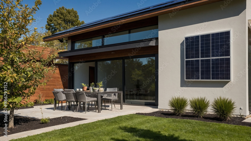 Solar panels producing clean energy on a roof of a residential house Solar panels producing clean energy on a roof of a residential house