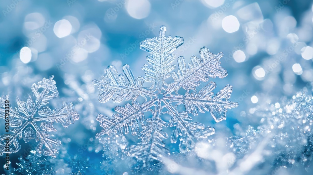 Delicate snowflakes resting on a soft bed of shimmering ice, capturing the beauty of winter's intricate designs and frosty charm. Delicate snowflakes resting on a soft bed of shimmering ice, capturing the beauty of winter's intricate designs and frosty charm.