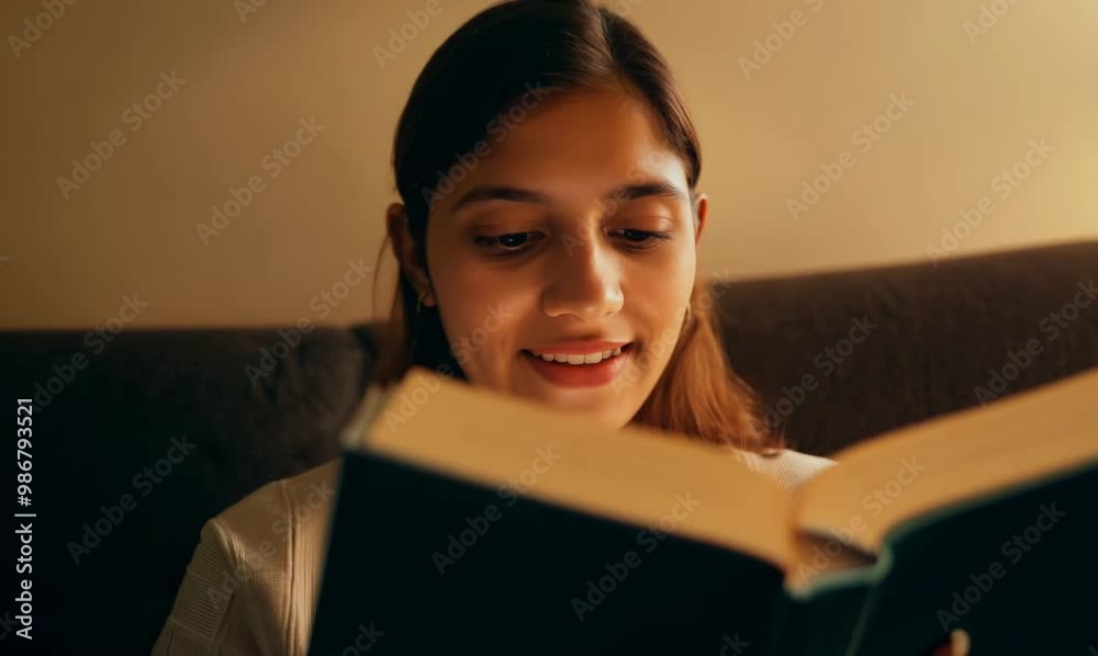 Engaging Book Review by a Young Woman on a Cozy Couch Engaging Book Review by a Young Woman on a Cozy Couch