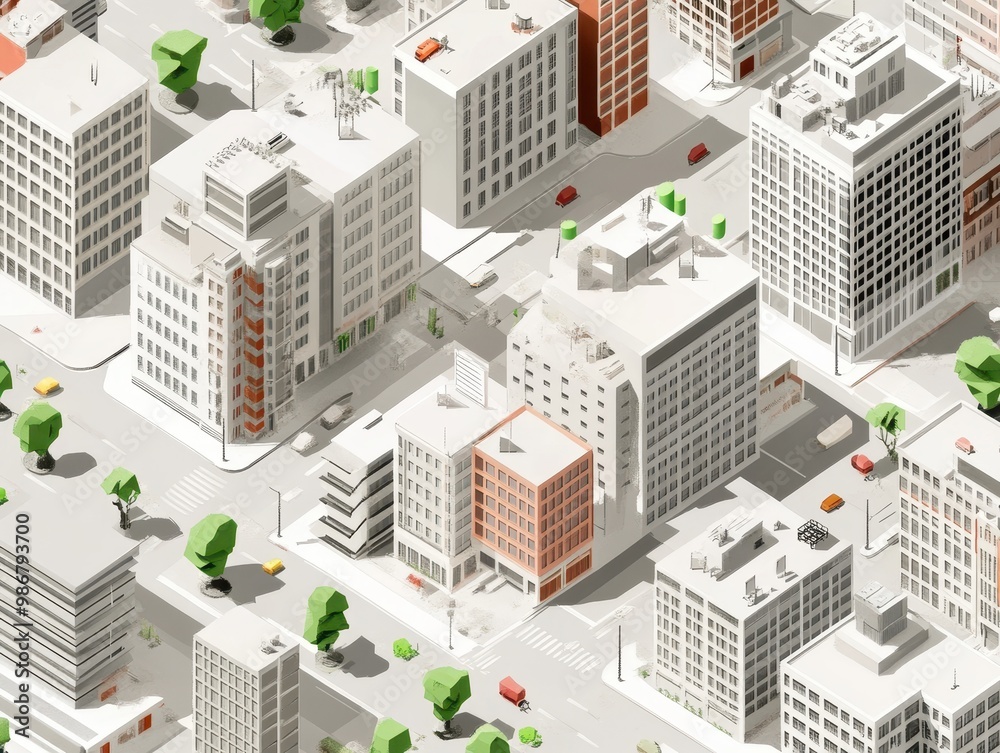 A top-down view of a modern urban area featuring buildings, roads, and trees, showcasing a stylized city layout. A top-down view of a modern urban area featuring buildings, roads, and trees, showcasing a stylized city layout.