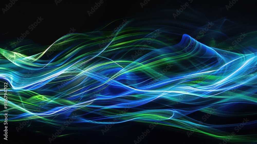 Wavy moving light trails in green and red color. - stock photo Wavy moving light trails in green and red color. - stock photo