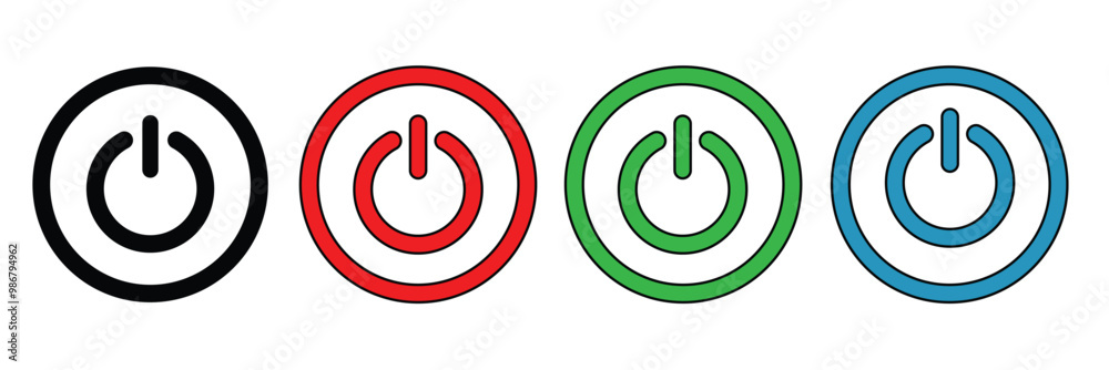 power button icon set.  Switch on switch off icon/sign. computer start trigger button symbol in filled and line style. vector illustration
