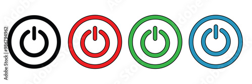 power button icon set.  Switch on switch off icon/sign. computer start trigger button symbol in filled and line style. vector illustration