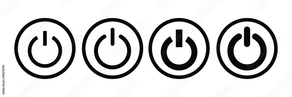 On off power button set. Switch on switch off icon set. Press start button sign isolated on white background. On off vector circle symbol. On off power button set. Switch on switch off icon set. Press start button sign isolated on white background. On off vector circle symbol.