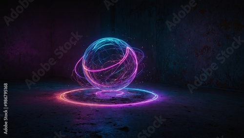 neon abstract background with a glowing circle