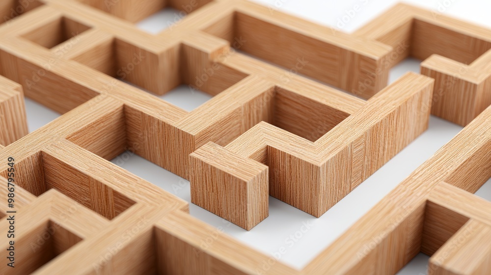 A close-up view of a wooden maze, highlighting its intricate paths and designs, showcasing craftsmanship and attention to detail.