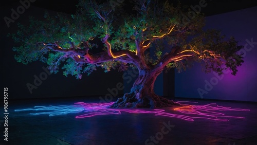 a neon lights on a dark background