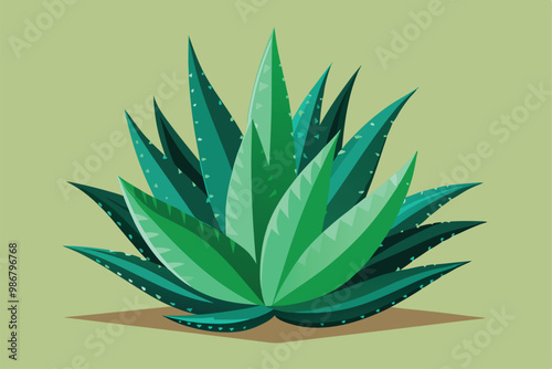 A colorful illustration showcases a lush green plant with sharp leaves and a contemporary design, Customizable illustration of a disproportionate aloe vera