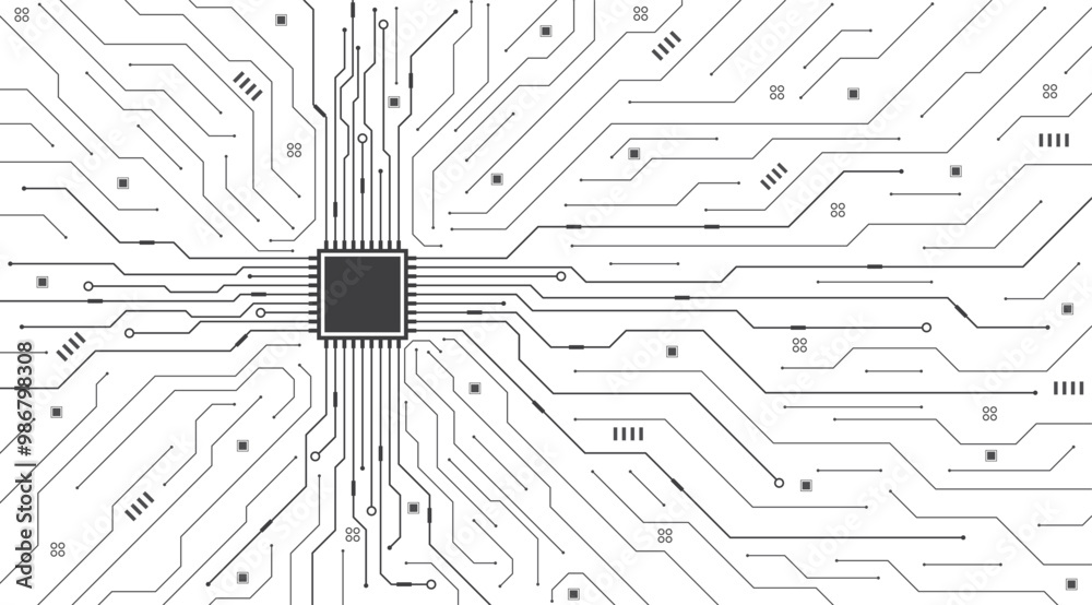 Fototapeta premium Electronic motherboard circuit board texture. Abstract background Black-white tone. Digital circuit line and curve polygonal connections concept. Vector illustration.