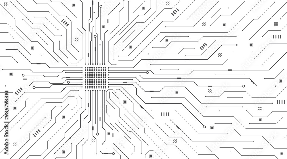 Naklejka premium Electronic motherboard circuit board texture. Abstract background Black-white tone. Digital circuit line and curve polygonal connections concept. Vector illustration.